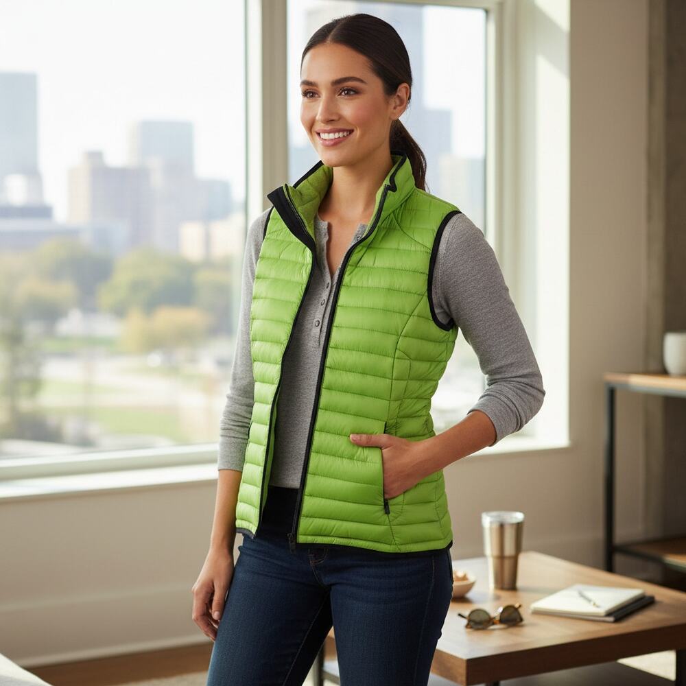 Ralph Lauren Down Puffer Vest Womens Sz Small Green Preppy Old Money Equestrian